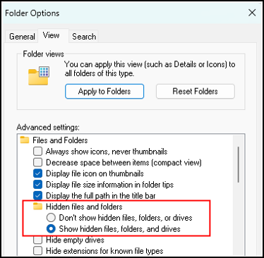 hidden folder options