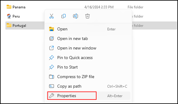 folder with properties
