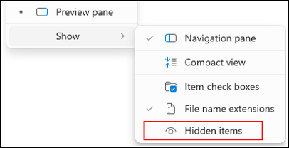 hidden folders options
