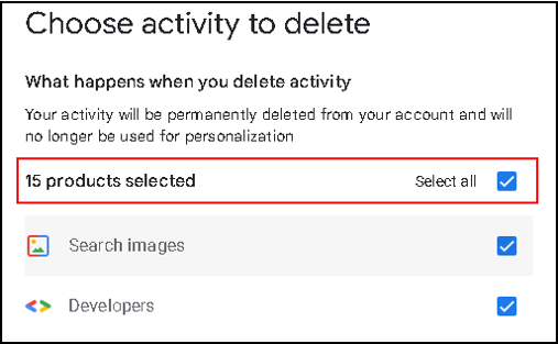choose activity to delete