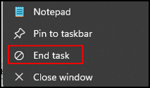 end task option in taskbar