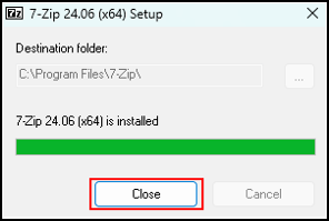 install 7 zip setup finished