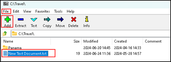 using 7-zip file manager menu