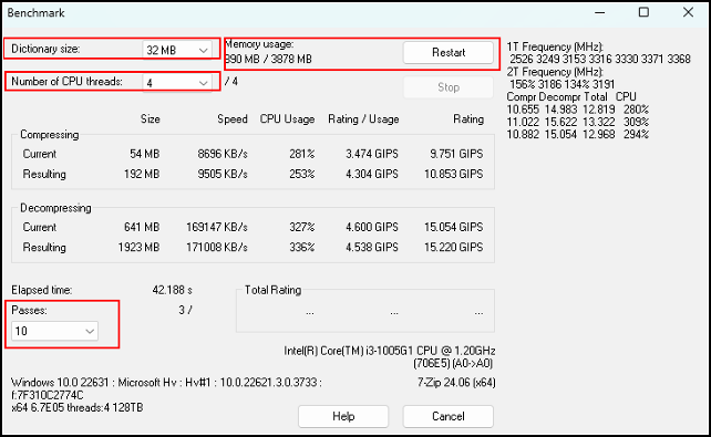 using 7-zip file manager Benchmark