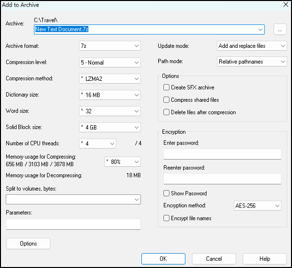 working with 7-zip add to archive menu