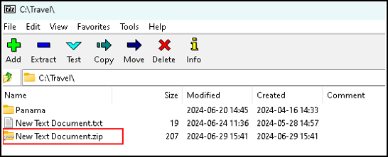 show created zip file