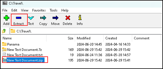 working with 7-zip extract file