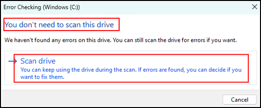 using check disk no chkdsk needed