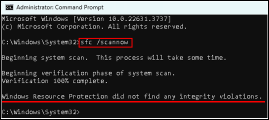 using sfc run sfc scannow