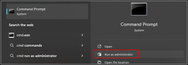 start command prompt as administrator