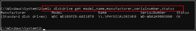 cmd for smart wmic diskdrive
