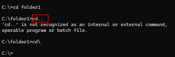 erroro message in cmd after cd..