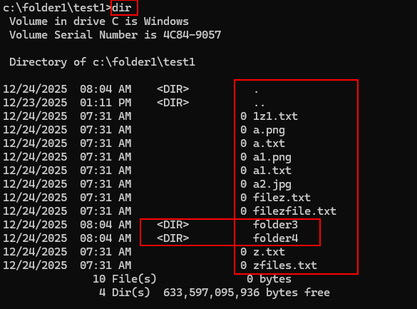 directory listing showing files and folders