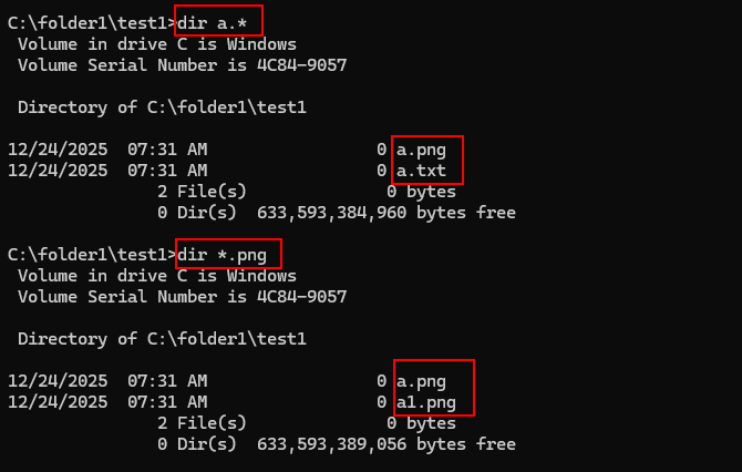 directory listing with wildcards