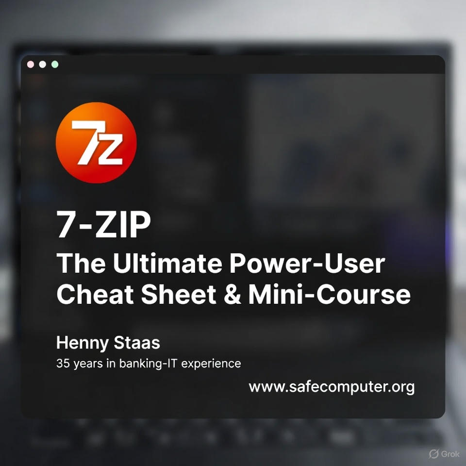 Cover of 7-Zip, The Ultimate Power-User cheat sheet & mini-course by Henny Staas, 35 years of banking-IT experience