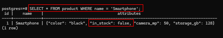 select * from product where name = smartphone, instock is false