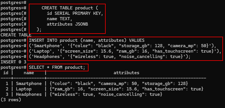 Create table product and insert data into it
